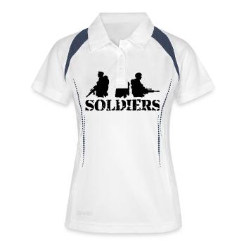 3 Soldaten, Besatzung, Kriegsteam, Freiheitssoldat, Kämpfer - Frauen Polo atmungsaktiv - Weiß/Navy - Vorne