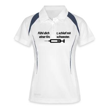 Fühl dich sicher, schlaf mit einer - Frauen Polo atmungsaktiv - Weiß/Navy - Vorne