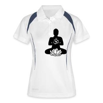 BUDDHA | Lotus & Om | 2 - Frauen Polo atmungsaktiv - Weiß/Navy - Vorne