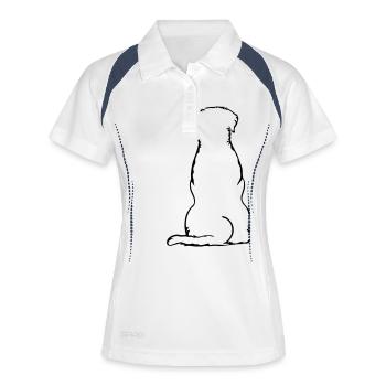 Labbi_sitzend_Back - Frauen Polo atmungsaktiv - Weiß/Navy - Vorne