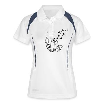 Pusteblume Löwenzahn Strichzeichnung - Frauen Polo atmungsaktiv - Weiß/Navy - Vorne