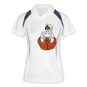 Funny Hippopotamus Captain Sailing Cute Cartoon Comic - Women's Polo breathable - white/navy - Front