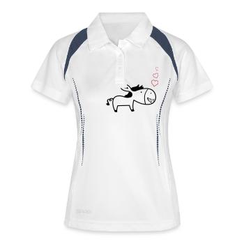lustiger_esel_in_love - Frauen Polo atmungsaktiv - Weiß/Navy - Vorne