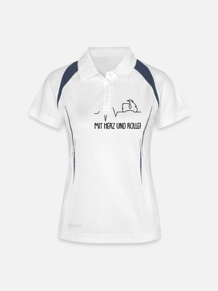 mit herz und roller - Frauen Polo atmungsaktiv - Weiß/Navy