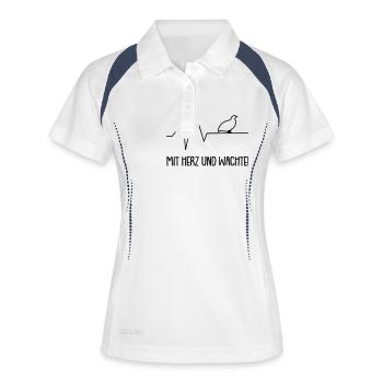 Mit Herz und Wachtel - Frauen Polo atmungsaktiv - Weiß/Navy - Vorne