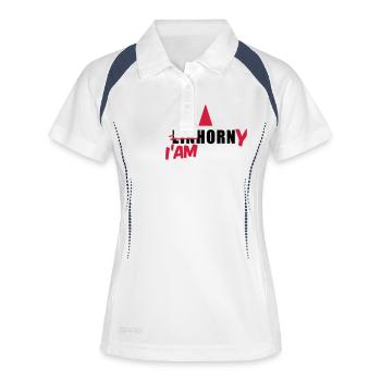Einhorn T-Shirt - I'am Horny - Mallorca T-Shirts - Frauen Polo atmungsaktiv - Weiß/Navy - Vorne