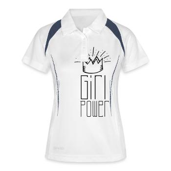 Girls power - Frauen Polo atmungsaktiv - Weiß/Navy - Vorne