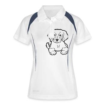 chiot chien a l’air bien mignon fidèle doux doux regard - Polo respirant Femme - blanc/marine - Devant
