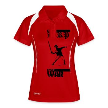 Make LARP Not War - Frauen Polo atmungsaktiv - Weiß/Navy - Vorne