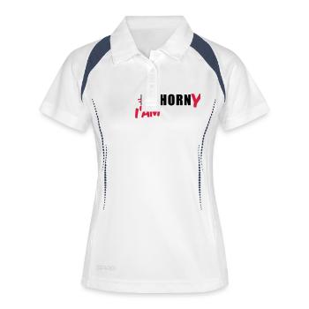 Mallorca T-Shirt Einhorn I'am Horny Shirt - Frauen Polo atmungsaktiv - Weiß/Navy - Vorne