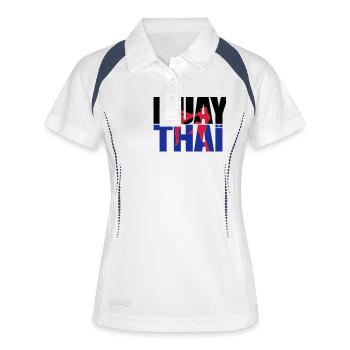 Muay thai logo full Boxe thailandaise - Polo respirant Femme - blanc/marine - Devant