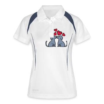 2 verliebte küssende Hunde - Frauen Polo atmungsaktiv - Weiß/Navy - Vorne