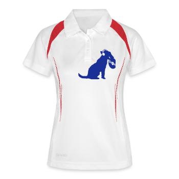 Hund DJ Musik Auflegen Club Disko Schallplatte Fun - Frauen Polo atmungsaktiv - Weiß/Navy - Vorne