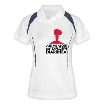 Frag mich wegen meinem explosiven Durchfall! - Frauen Polo atmungsaktiv - Weiß/Navy - Vorne