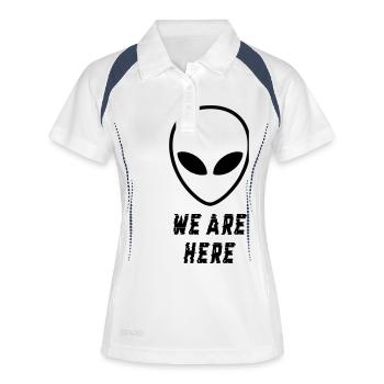 Alien waren hier - Frauen Polo atmungsaktiv - Weiß/Navy - Vorne