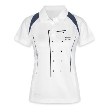 Kochjacke Chefkoch - Frauen Polo atmungsaktiv - Weiß/Navy - Vorne