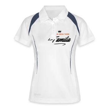 nie ohne mein team familia - Frauen Polo atmungsaktiv - Weiß/Navy - Vorne