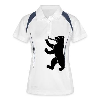 berliner_baer_raucht_weed_02 - Frauen Polo atmungsaktiv - Weiß/Navy - Vorne