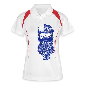tete de mort hipster barbu super moustache - Polo respirant Femme - blanc/marine - Devant