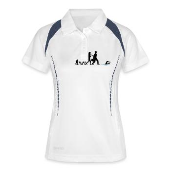 evolution entwicklung geboren zum schwimmen logo s - Frauen Polo atmungsaktiv - Weiß/Navy - Vorne