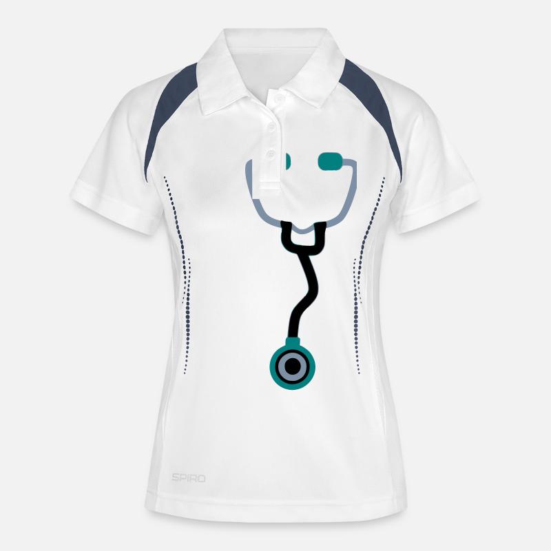 stéthoscopes - Polo respirant Femme - blanc/marine