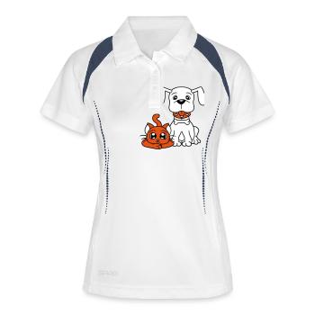 Chien Chat Deux Amis Équipe Chaton 2 Duo Équipage - Polo respirant Femme - blanc/marine - Devant