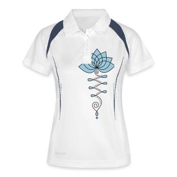 Lotus Blume Lotusblüte Buddhismus Symbol Yoga OM - Frauen Polo atmungsaktiv - Weiß/Navy - Vorne