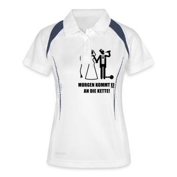 Morgen kommt ER … (Braut Junggesellinnenabschied) - Frauen Polo atmungsaktiv - Weiß/Navy - Vorne