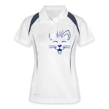Katze Guckt Nett Glücklich Lächelnd Gesicht Kopf - Frauen Polo atmungsaktiv - Weiß/Navy - Vorne