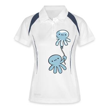 pieuvre tenant ballon mignon enfant heureux bande dessinée - Polo respirant Femme - blanc/marine - Devant