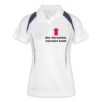 Junggesellinnenabschied: Die Verrückte heiratet - Frauen Polo atmungsaktiv - Weiß/Navy - Vorne