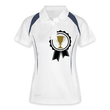 pokal_abzeichen_02 - Frauen Polo atmungsaktiv - Weiß/Navy - Vorne