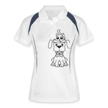 Chien Chat Deux Amis Équipe Chaton 2 Duo Équipage - Polo respirant Femme - blanc/marine - Devant