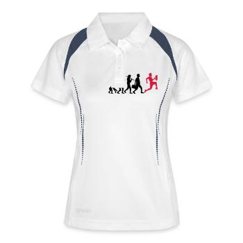 Evolution Bier Rennen Saufen - Frauen Polo atmungsaktiv - Weiß/Navy - Vorne