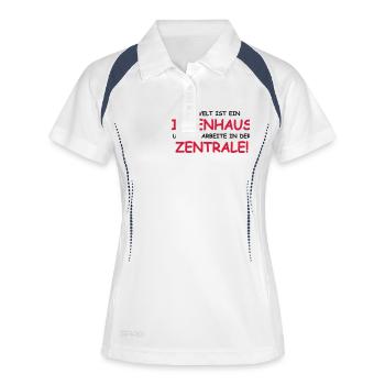Die Welt ist ein Irrenhaus - Frauen Polo atmungsaktiv - Weiß/Navy - Vorne