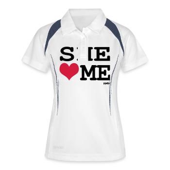 she loves me by wam - Frauen Polo atmungsaktiv - Weiß/Navy - Vorne