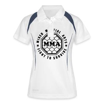 MMA - Mixed Martial Arts - Fight to survive - Frauen Polo atmungsaktiv - Weiß/Navy - Vorne