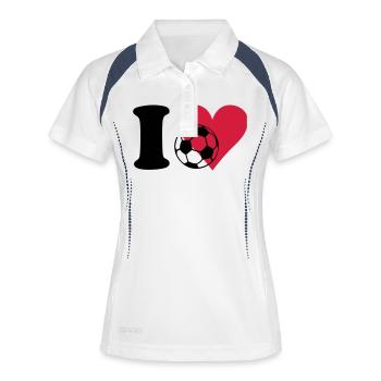 Fußball - I love Fußball - Frauen Polo atmungsaktiv - Weiß/Navy - Vorne