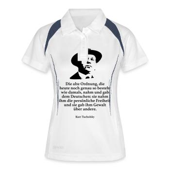 Tucholsky: Die alte Ordnung, die heute noch genau - Frauen Polo atmungsaktiv - Weiß/Navy - Vorne