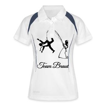 Team Braut Ehemann Angeln (JGA / 1C) - Frauen Polo atmungsaktiv - Weiß/Navy - Vorne
