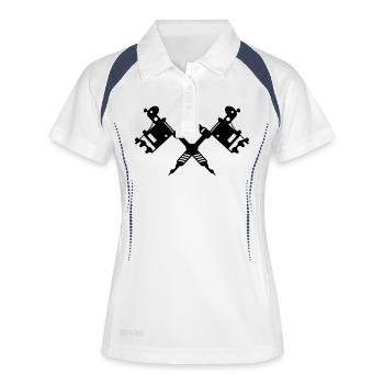 Tattoo Tätowiermaschinen Kreuz - Frauen Polo atmungsaktiv - Weiß/Navy - Vorne