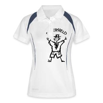 Kinderzeichnung Superheld - Frauen Polo atmungsaktiv - Weiß/Navy - Vorne