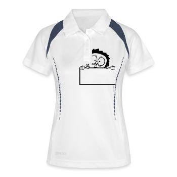 text schild verstecken mauer wand schreiben erschr - Frauen Polo atmungsaktiv - Weiß/Navy - Vorne