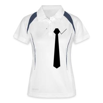 T-Shirt Krawatte - Frauen Polo atmungsaktiv - Weiß/Navy - Vorne