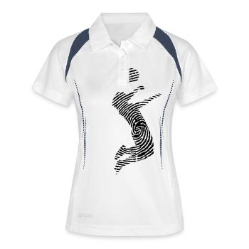 Fußballspieler Fingerabdruck - Fussball - Kopfball - Frauen Polo atmungsaktiv - Weiß/Navy - Vorne