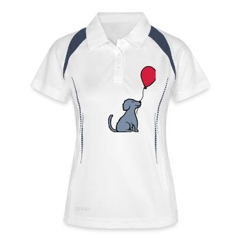 Luftballon Hund cool sitzend - Frauen Polo atmungsaktiv - Weiß/Navy - Vorne