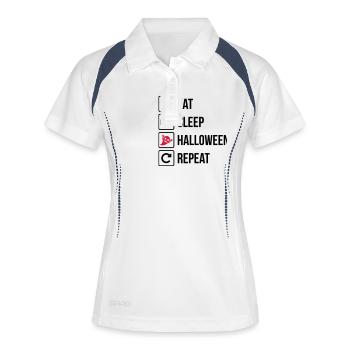 Eat Sleep Halloween Repeat - Frauen Polo atmungsaktiv - Weiß/Navy - Vorne