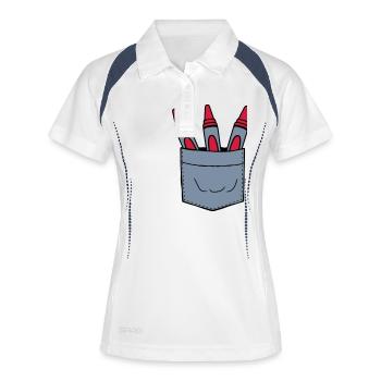 Poche de poitrine emportez des crayons de cire avec vous lors de vos déplacements - Polo respirant Femme - blanc/marine - Devant