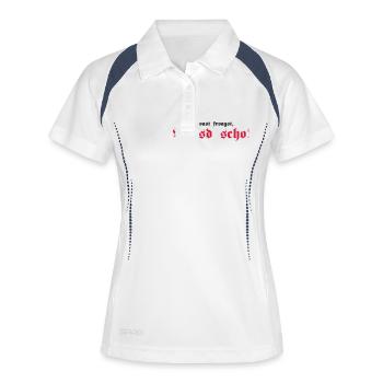 Bevoast froagst, Bassd scho!, 2fb - Frauen Polo atmungsaktiv - Weiß/Navy - Vorne