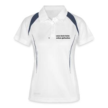 beim bettenmachen gefunden, —Geschenkidee - Frauen Polo atmungsaktiv - Weiß/Navy - Vorne